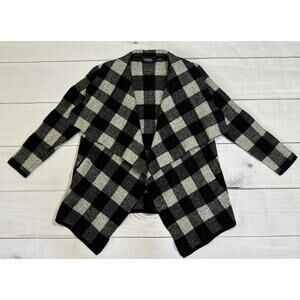 Lauren Ralph Lauren Women Buffalo Plaid Black White Wool Cardigan Size Small